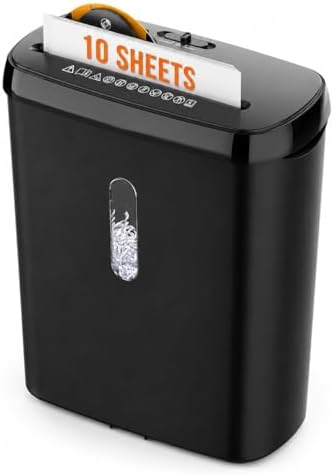 10-Sheet Strip Cut Paper Shredder with Jam Proof System, P-2 Security Level, 5-Minute Continuous Operation, 3.17 Gallon Capacity, Black by Piler