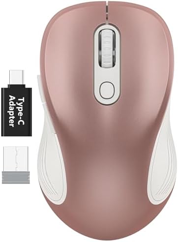 WisFox 2.4GHz Wireless Mouse for Laptop, Ergonomic 6-Button, Rose Gold by Bringyouqualityproducts
