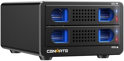 CENMATE Aluminum 2 Bay Hard Drive Enclosure with Cooling Fan for 2.5“/3.5" SATA HDD/SSD with USB A/C 3.0, Support Hot Swappable, Tool-Free HDD Enclosure, DAS(NO RAID/NAS) by Cenmate