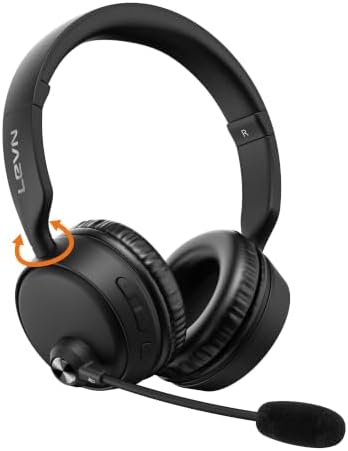 Bluetooth Headset with Microphone, Noise Cancelling Wireless Headset with Mic for Work, Bluetooth 5.3 Dual Connection, 60H Battery, Mute Button, Bluetooth Headphones with Mic for PC/Laptop/Zoom/Teams by LEVN