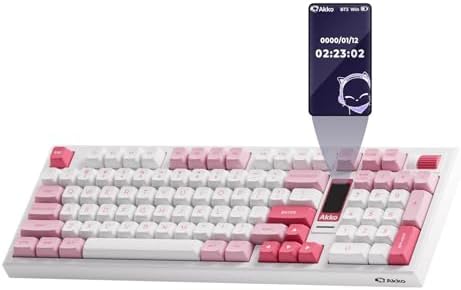 Akko 5098B Wireless Gaming Keyboard with Screen, Prunus Lannesiana Hot-Swappable Full Size Mechanical Keyboard with Scroll Wheel, Numberpad, RGB Gasket Keyboard, Piano Pre Lubed Switch by Akko