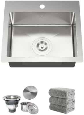 15 inch Drop in Bar Sink Outdoor Prep RV Wet Bar Sink 16 Gauge Stainless Steel Single Bowl Topmount Small Kitchen Sinks by BuyNow