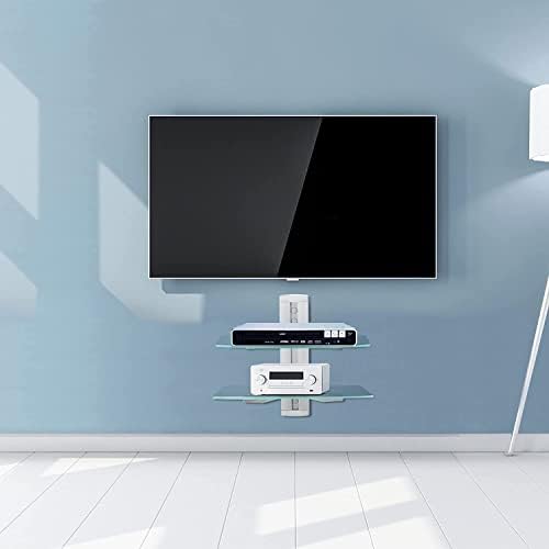 suptek 2 Tiers Glass Floating Shelves, Flat Black Wall Mount Bracket, AV Shelf, Media Shelf for DVD Player / PS4 / Cable Boxes/Game Consoles/Sky Box/TV Accessories, 17.6kg Load Capacity - Image 2