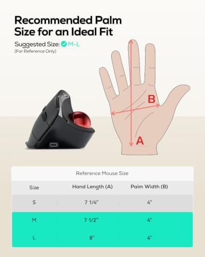Nulea M506 Wireless Trackball Mouse, 54° Vertical Ergonomic Thumb Control - Image 2
