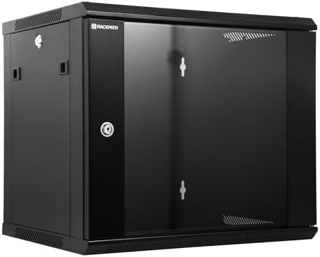 RackPath 9U Wall Mount Network Rack Cabinet – Quiet Cooling Fan, Locking Glass Door, 17.7" Deep (450mm), Removable Locking Side Panels, Fits 19" IT & A/V Equipment by RackPath