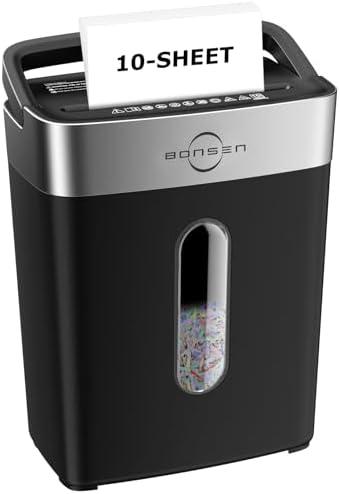 Bonsen 10-Sheet Cross Cut Paper Shredder for Home Office Heavy Duty by BONSEN