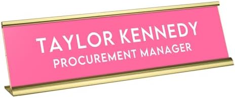 Custom Engraved Desk Plate | Personalized with your Name and Title | Perfect Decor for Office, Business, or Home | Multiple Font and Color Options | 2x8" or 2x10" (Pink w/White Letters, 2x10") by 904Custom
