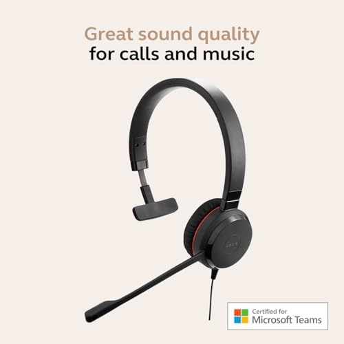Jabra Evolve 20 SE Wired Single-Ear Headset with Microphone for Work, USB-A and USB-C Wired Headphones, Microsoft Teams Certified, Connects to Laptops, iPhone & Android Devices - Image 3