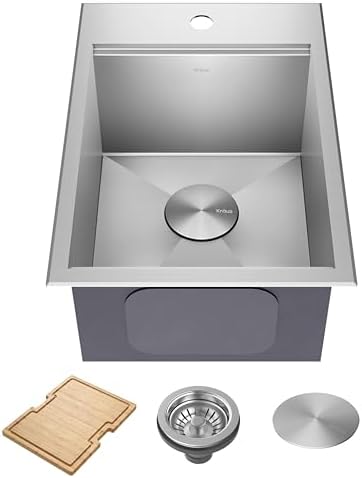KRAUS Kore 15x22-Inch Drop In/Top Mount Workstation 16 Gauge Single Bowl Stainless Steel Bar Kitchen Sink with Accessories, Kitchen Sinks by Unknown