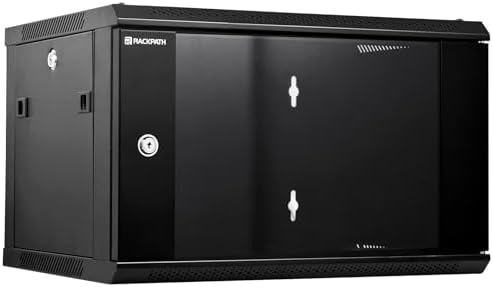 RackPath 6U Wall Mount Network Rack Cabinet – Quiet Cooling Fan, Locking Glass Door, 17.7" Deep (450mm), Removable Locking Side Panels, Fits 19" IT & A/V Equipment by RackPath