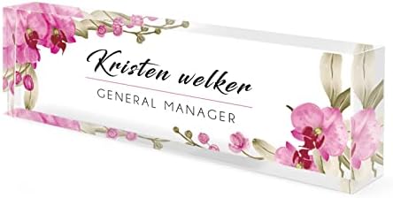 Desk Name Plate Personalized, Custom Name Plates for Desks, Office Desk Decor, Orchids Style Clear Acrylic Glass Block, Personalized Office Gifts for Women Men Boss Teachers Coworker Appreciation Gift - Image 6