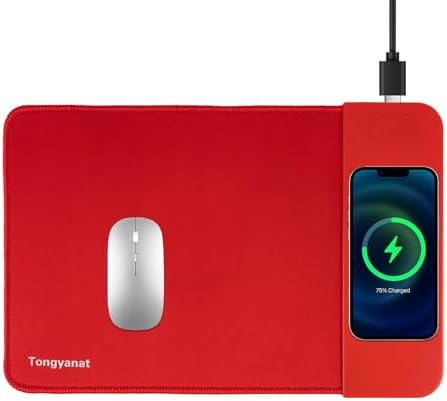 15W Wireless Charging Mouse Pad, 2 in 1 Desk Pad with Non-Slip Rubber Base, Fast Qi Wireless Charger for iPhone/Computers/Home Charging Devices, 12.8 * 8.5in Mouse Pad - Red by Tongyanat