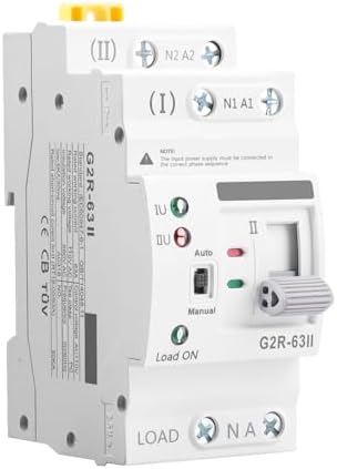 Mini ATS AC Automatic/Manual Transfer Switch 2P 63A 220V, ATS Manual Transfer Switch for Uninterruptible Power Supply Home,Dual Power Electrical Selector Switch DIN Rail Mount (G2R 2P 63A AC220V) by IGEYAPA