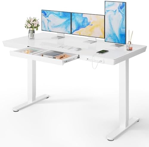 Marsail Glass Standing Desk, 55 x 28 Inch Electric Standing Desk,White by Marsail