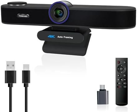 TONGVEO 3-in-1 4K Webcam with Microphones and Speaker, AI Auto-Tracking 5X Digital Zoom Webcam 4K Adjustable Field of View Remote Control Works with Microsoft Teams, Zoom, Google Meet, PC Mac Laptop by TONGVEO