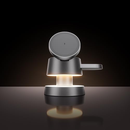4 in 1 Magnetic Wireless Charging Station,15W Fast Charging with Night Light for MagSafe Charger Stand,3 in 1 Wireless Charger for iPhone 17/16/15/14/13Pro Max,Apple Watch&AirPods,Titanium Gray by Unknown