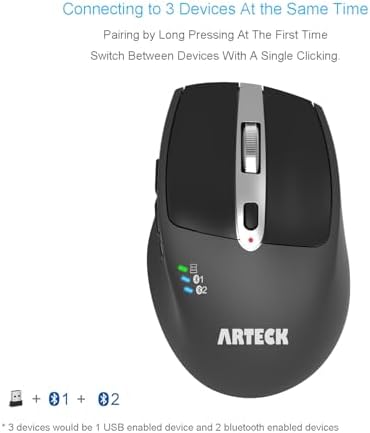 Arteck Wireless Bluetooth Mouse with Nano USB Receiver, Black, 4-Month Battery Life, Ergonomic Design - Image 2