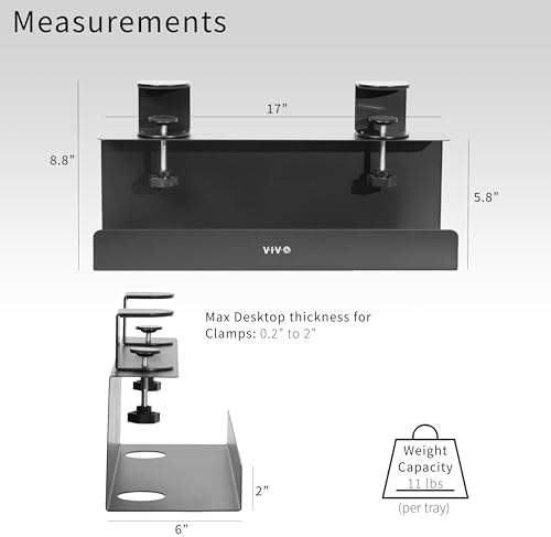 VIVO Black Clamp-on 17 in Cable Management Tray, 2 Pack, DESK-CM6L-2B - Image 3