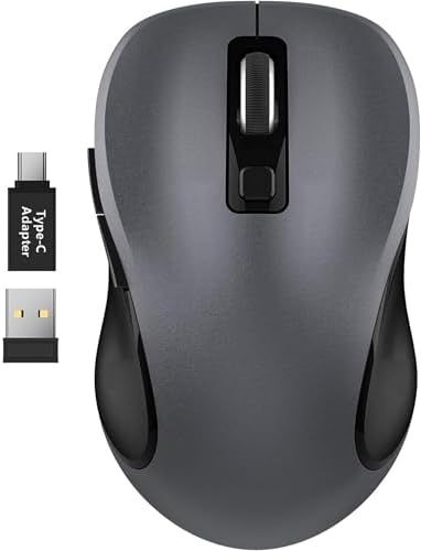 WisFox 2.4G Wireless Mouse for Laptop, Ergonomic Computer Mouse with USB Receiver and Type-C Adapter, 3 Adjustable Levels, 6 Button Cordless Mice for Windows Mac PC Notebook (Grey and Black) by Bringyouqualityproducts