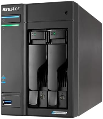 Asustor Lockerstor 2 Gen2+ AS6702T v2 2 Bay NAS, Intel Quad-Core CPU, Dual 5GbE Ports, 4GB DDR4, 4 M.2 SSD Slots, HDMI, Plex Media Server, Video Editing, Creator, Network Attached Storage (Diskless) by Asustor