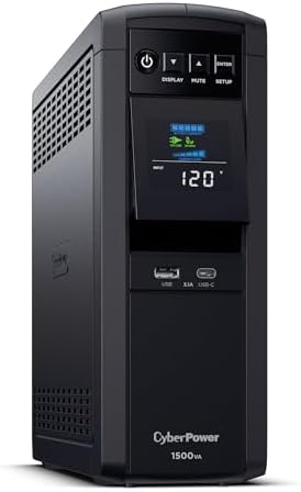 CyberPower CP1500PFCLCDTAA PFC Sinewave UPS System, 1500VA/1000W, 12 Outlets, AVR, Mini Tower, TAA Certified, Black by Unknown