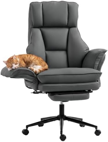 HOMCOM Cross Legged Office Chair Comfy with Foot Rest Flip-up Armrests Gray by HOMCOM
