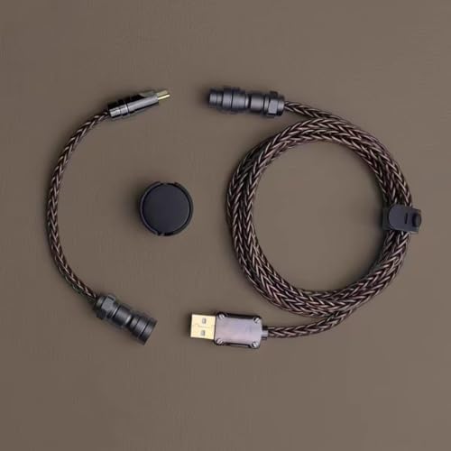 USB C-Coil Gaming Keyboard Brown Cable - Silver Plated with Magnetic Nameplate - Image 2
