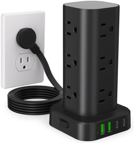 6FT Power Strip Tower Surge Protector, 12 Wide Spaced Outlets, 4 USB by Unknown