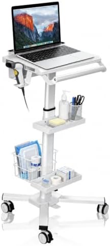 Anti-Theft Mobile Laptop Workstation, Height Adjustable Rolling Cart with Wheels (31.5" - 47.25"), Gas Lift Trolley with Oral Scanner Bracket, Dual Trays and Lab, for Dental Office, Clinic, Lab by Unknown
