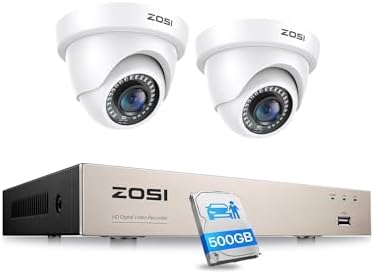 ZOSI 1080P Wired CCTV Camera Systems, 5MP Lite 8CH DVR System and 500GB HDD, 2X 2MP Dome Home Security Cameras Outdoor Indoor, AI Human Vehicle Detection, 80ft IR Night Vision, Remote Access by ZOSI