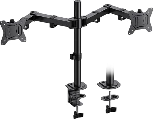 HUANUO Dual Monitor Mount for 2 Monitors up to 32 inches, Heavy Duty Dual Monitor Stand Holds up to17.6lbs, Dual Monitor Arm with Height Adjustable Tilt Swive Rotate, VESA Hole 75mm or 100mm by HUANUO