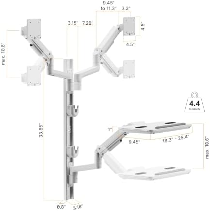 Mount-It! MedHub Wall-Mounted Medical Workstation with Wall Track – Height Adjustable Dual Monitor & Keyboard Arms, Folding Tray, Mouse Pad, VESA Compatible – for Exam Rooms, Clinics & Patient Care - Image 3