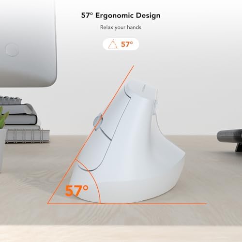 KYSONA EM18 Wireless Ergonomic Vertical Mouse, Ergo Design, Bluetooth Cordless Mouse for Medium/Large Hands, Silent Click, 5-Level Adjustable DPI, Carpal Tunnel Mice for Computer/PC/Mac/Laptop, White - Image 4