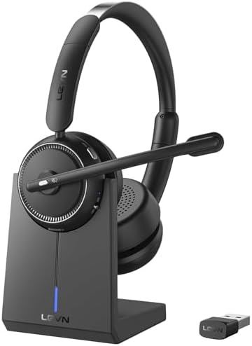 Wireless Headset with Mic for Work, Bluetooth Headset with Microphone (Noise Cancelling & Mute Button), Wireless Headphones with Mic for Work from Home/Office/PC/Call Center/Computer/Laptop/Teams/Zoom by LEVN
