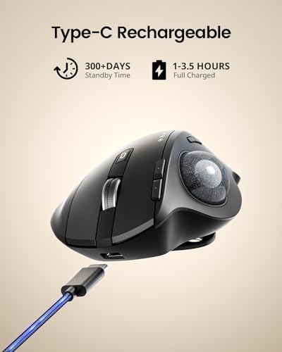 ProtoArc EM01 NL Wireless Trackball Mouse, Rechargeable Thumb Control, Gray - Image 6