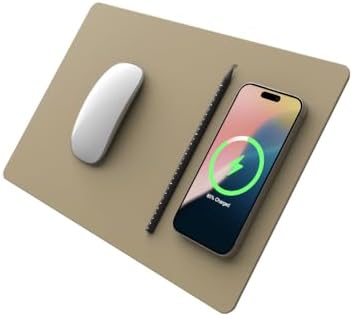 POUT H3 PRO Wireless Charging Mouse Pad – Qi-Enabled Fast Charger with Anti-Slip Base & Smooth Surface for Phones and Earbuds – Sleek Desk Accessory for Home & Office (Latte Cream) by POUT