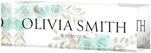 Desk Name Plate Personalized, Custom Name Plates 2½/x8 Inches, Thick Crystal-Clear Acrylic, Gift Box, Office Desk Decor. USA Made by ACRYLUXE (Roses) by MySignCenter