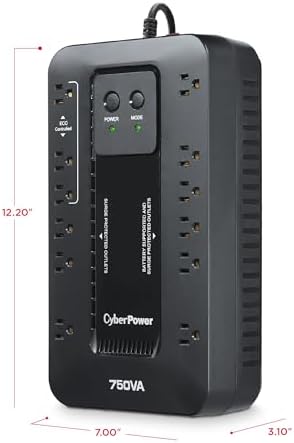 CyberPower EC750GTAA Ecologic UPS Battery Backup and Surge Protector, 750VA/450W, 12 Outlets, ECO Mode, Compact Uninterruptible Power Supply, TAA Certified - Image 3