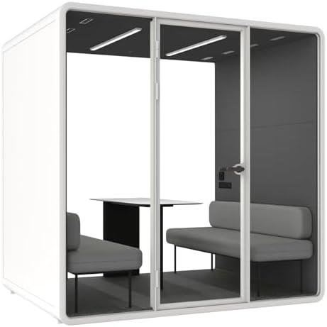 Soundproof Office Pod Booth, Quiet Meeting Pod with Acoustic Panels, Sound Proof Room with Desk, Portable Removable Working Booth for Private Phone Calling, Study, 4 to 6 People L Size H92in W91in D70 by Unknown