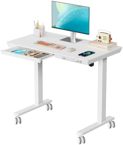 35" Electric Standing Desk with Drawer, 4 Lockable Wheels by JYLHJOYSEEKER