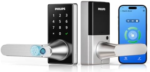 Philips Upgraded Wi-Fi Smart Lock with Handle, Keyless Entry Door Lock, Smart Door Knob, Fingerprint Unlock, App Remote Control, Auto-Lock, Keypad Deadbolt with Lever for Bedrooms, Office, Front Door by Unknown