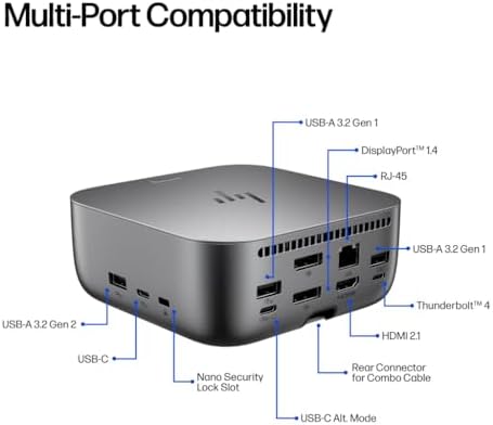 HP 180W Thunderbolt 4 Ultra Dock Port Replicator Bundle w/DKZ Hub (Universal Thunderbolt/USB-C Docking Station, Single Cable for Charging, Data Transfers to Any Brand Laptop) - Image 2