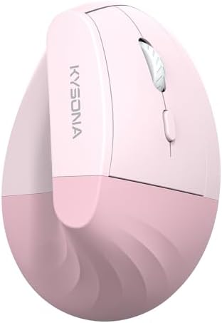 KYSONA EM18 Wireless Ergonomic Vertical Mouse, Ergo Design, Bluetooth Cordless Mouse for Medium/Large Hands, Silent Click, 5-Level Adjustable DPI, Carpal Tunnel Mice for Computer/PC/Mac/Laptop, Pink by KYSONA
