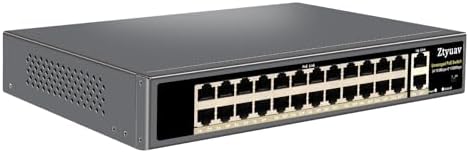 26-Port Unmanaged PoE Switch with 24 PoE+ Ports @400W 10/100Mbps and 2 Gigabit Uplink Ports, IEEE802.3af/at, PoE Watchdog, VLAN Mode, Extend to 250m, Built-in Cooling Fan, Metal Plug & Play by ProfessionalNetworkSwitchManufacturer