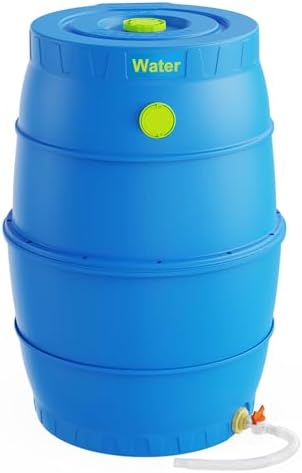50 Gallon Blue Water Storage Barrel, BPA-Free Rainwater Collection Drum with Spigot, Stackable UV-Resistant Durable PP (Polypropylene) Barrel for Emergency Drinking Water & Gardening by EJWOX