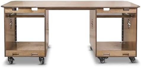 Sound Town DIY Music Studio Rack Desk Workstation with 2 X 13U Side Cabinets, Two Slide-Out Trays, Casters, Plywood, Weathered Brown for Recording Room, Home Studio (SDRK-WS69) - Image 4