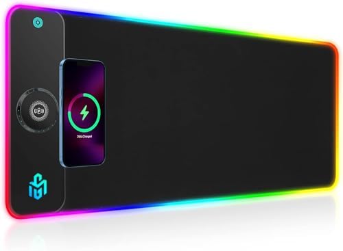 GIM RGB Gaming Mouse Pad with 15W Wireless Charging, LED Mouse Pad with 10 Light Modes, Extra Large Mousepad 800x300x4MM, Non-Slip Rubber Base Computer Keyboard Mat for Gaming, Desk by Unknown