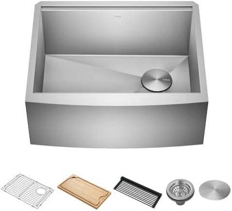 KRAUS Kore 24-Inch Farmhouse Workstation 16 Gauge Single Bowl Stainless Steel Kitchen Sink with Accessories, KWF210-24 by Unknown