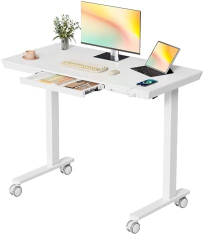 40" Electric Stand up Desk with Drawer, Height Adjustable by JYLHJOYSEEKER
