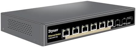 8 Port Unmanaged 10Gbe Ethernet Switch with 6 x 10Gb RJ-45 Ports, 2 x 10Gb SFP+ Ports, Ports Speed Auto-Negotiation-1000M/2.5G/10G, One-Key VLAN, Build in Cooling Fan & Metal Shell, Plug & Play by ProfessionalNetworkSwitchManufacturer